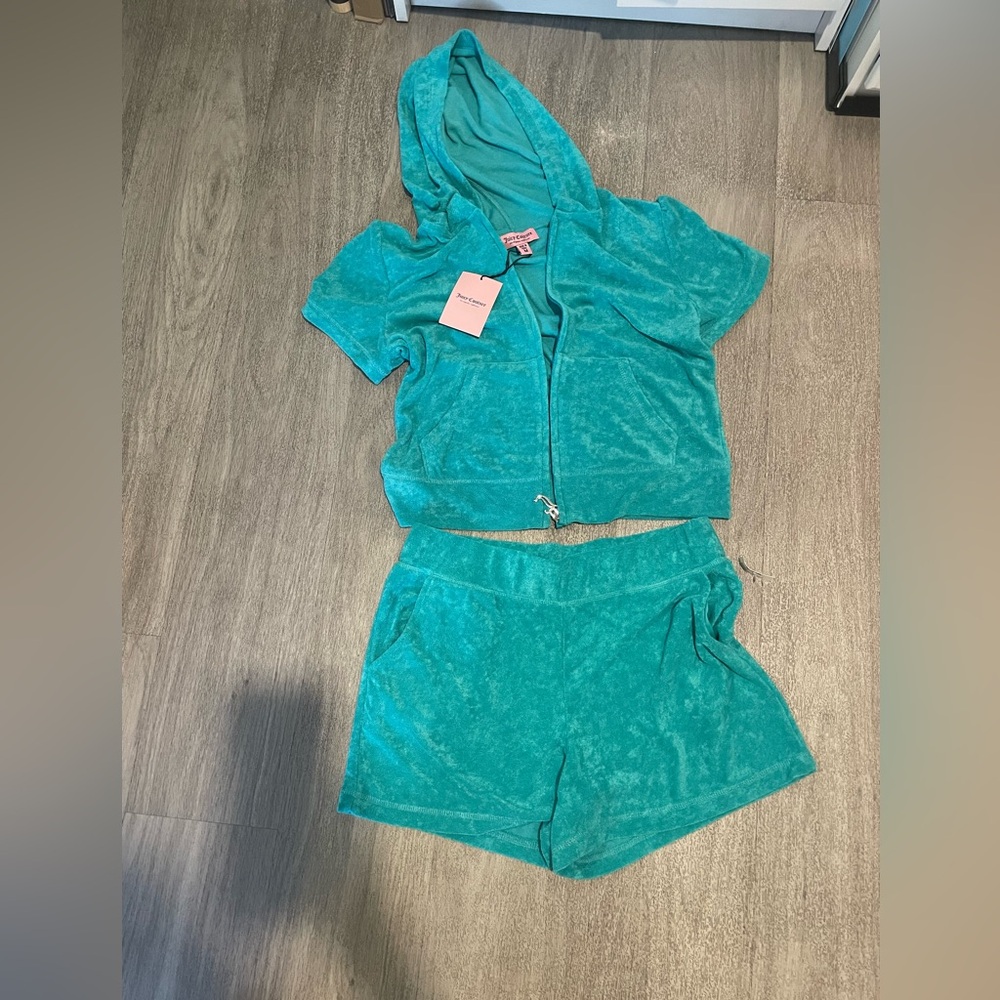 Juicy Couture Teal Terry Cloth Hoodie & Shorts Set